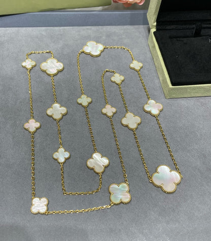 [Clover]CLOVER 16 MOTIF WHITE MOP GOLD NECKLACE