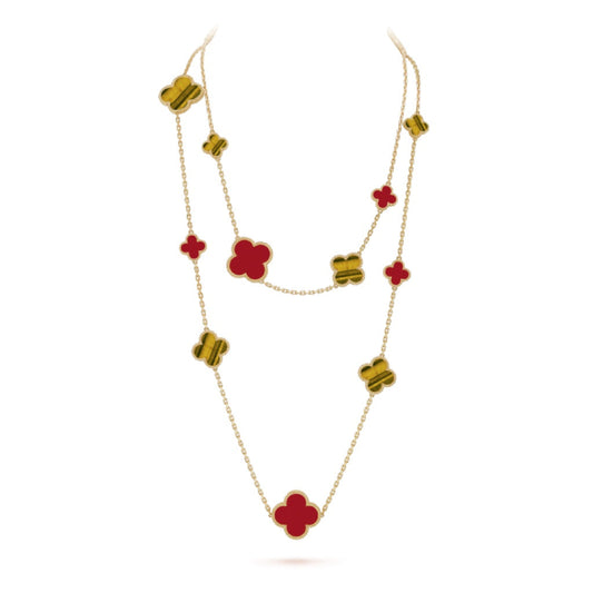 [Clover]CLOVER 16 MOTIF CARNELIAN TIGER EYE ROSE GOLD NECKLACE