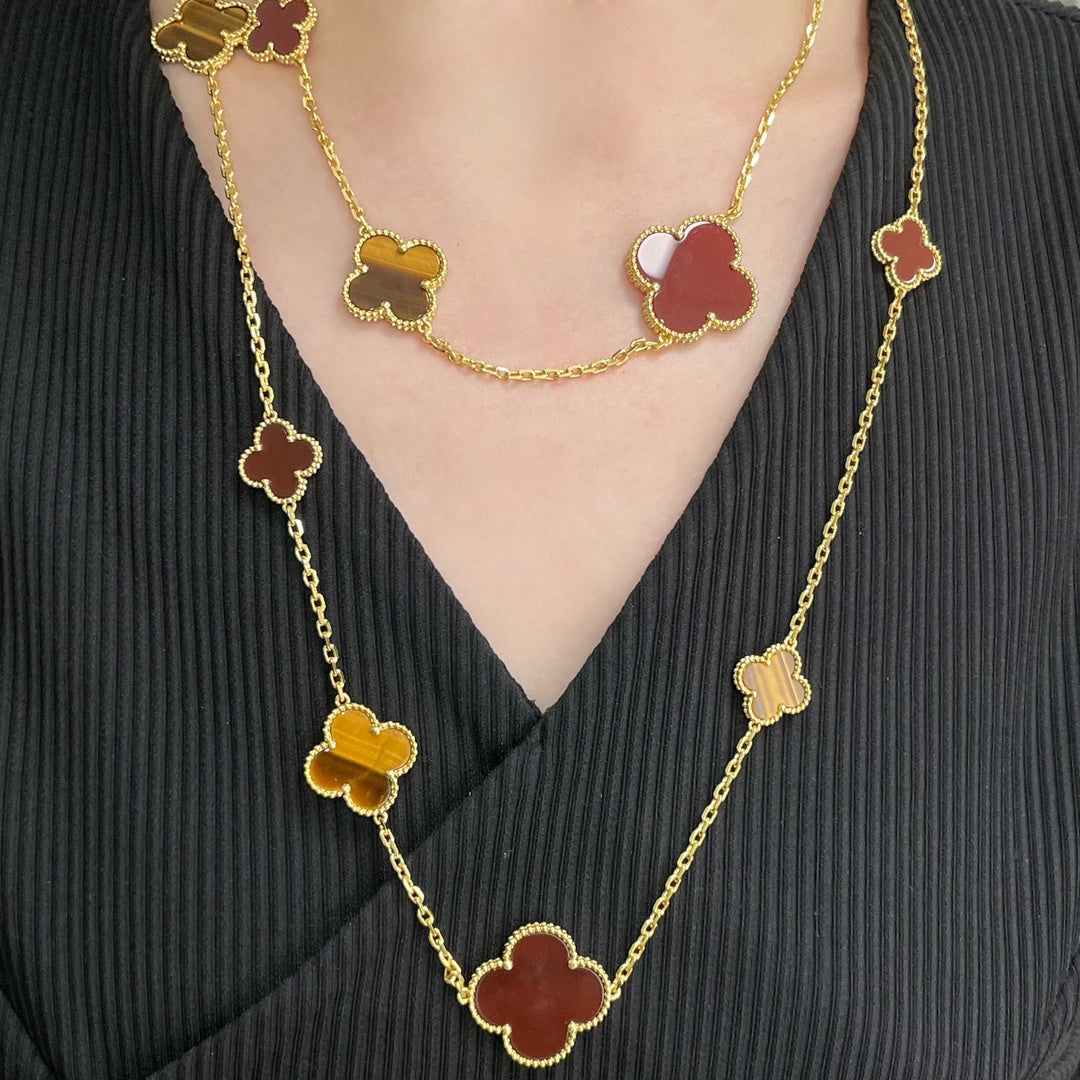 [Clover]CLOVER 16 MOTIF CARNELIAN TIGER EYE ROSE GOLD NECKLACE