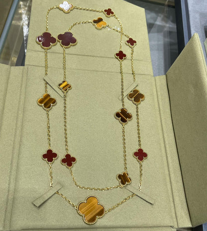[Clover]CLOVER 16 MOTIF CARNELIAN TIGER EYE ROSE GOLD NECKLACE