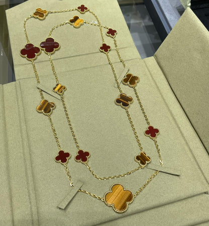 [Clover]CLOVER 16 MOTIF CARNELIAN TIGER EYE ROSE GOLD NECKLACE