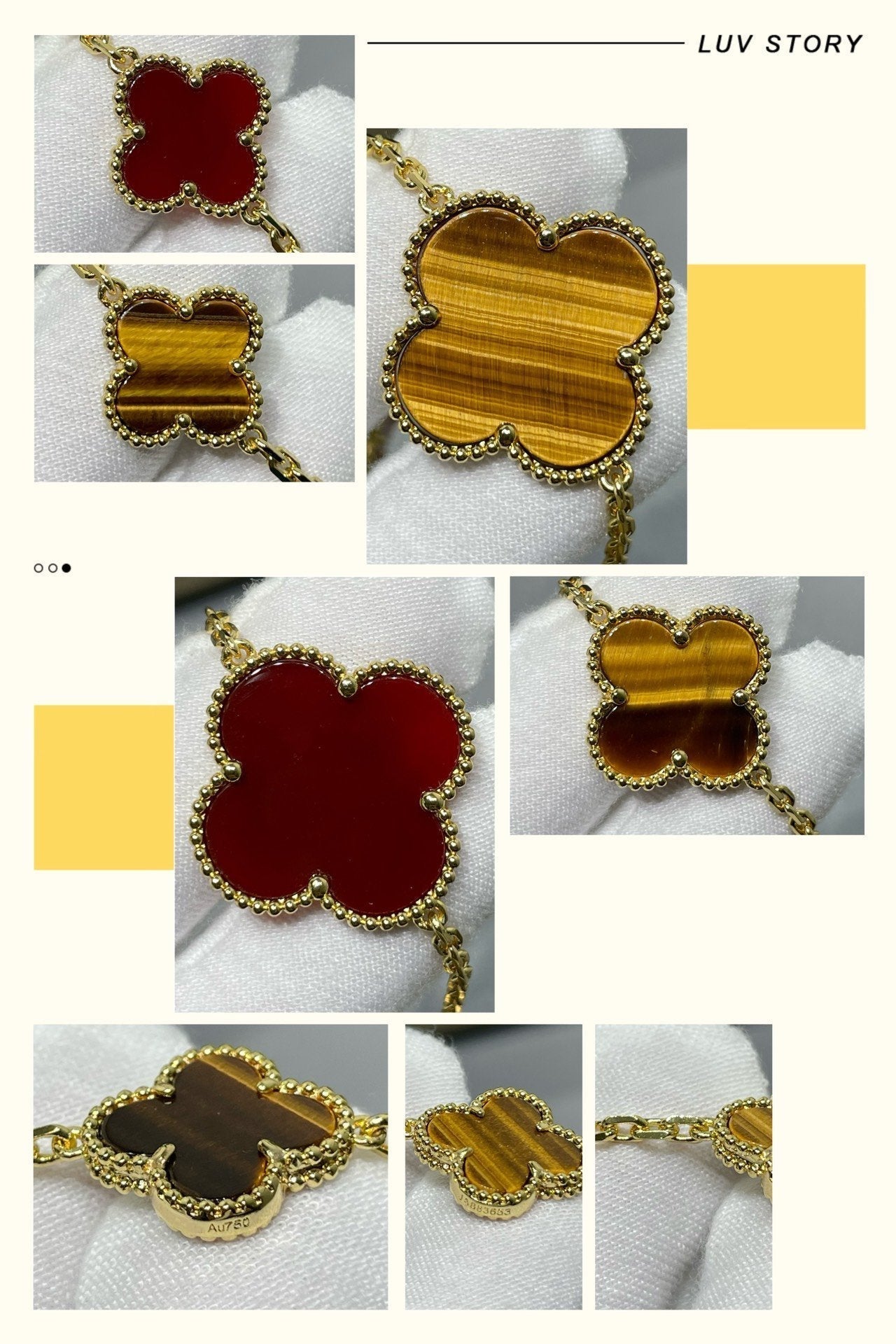 [Clover]CLOVER 16 MOTIF CARNELIAN TIGER EYE ROSE GOLD NECKLACE