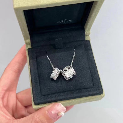 [Clover]PERLEE DOUBLE PENDANT SILVER DIAMOND NECKLACE