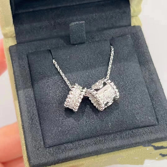 [Clover]PERLEE DOUBLE PENDANT SILVER DIAMOND NECKLACE