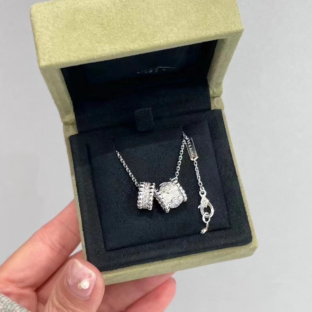 [Clover]PERLEE DOUBLE PENDANT SILVER DIAMOND NECKLACE