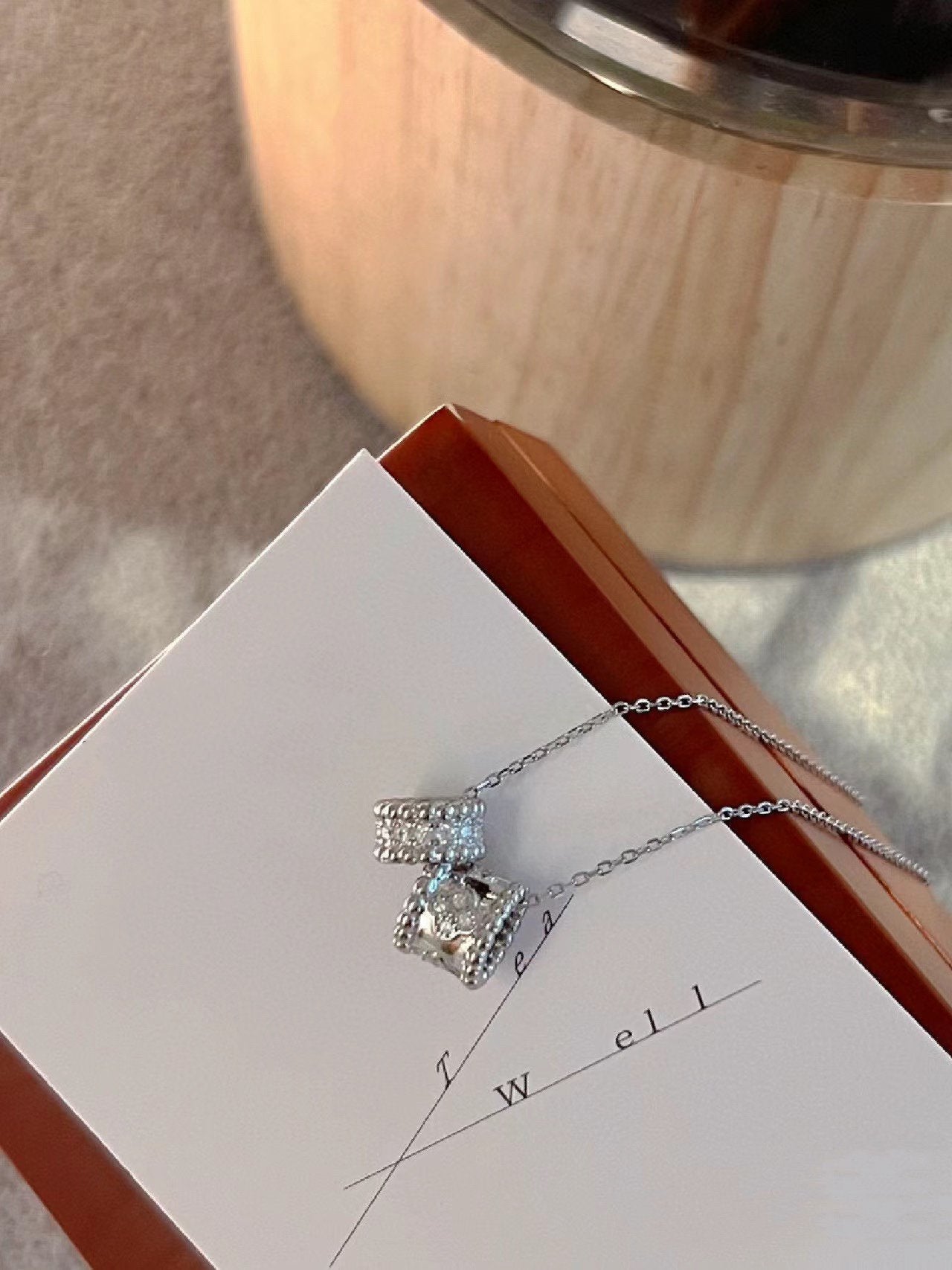 [Clover]PERLEE DOUBLE PENDANT SILVER DIAMOND NECKLACE