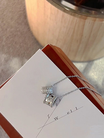[Clover]PERLEE DOUBLE PENDANT SILVER DIAMOND NECKLACE