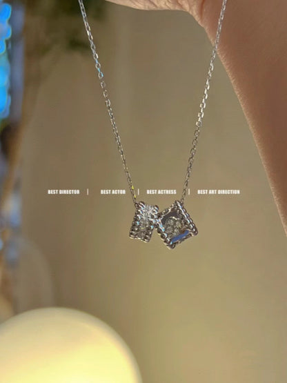 [Clover]PERLEE DOUBLE PENDANT SILVER DIAMOND NECKLACE