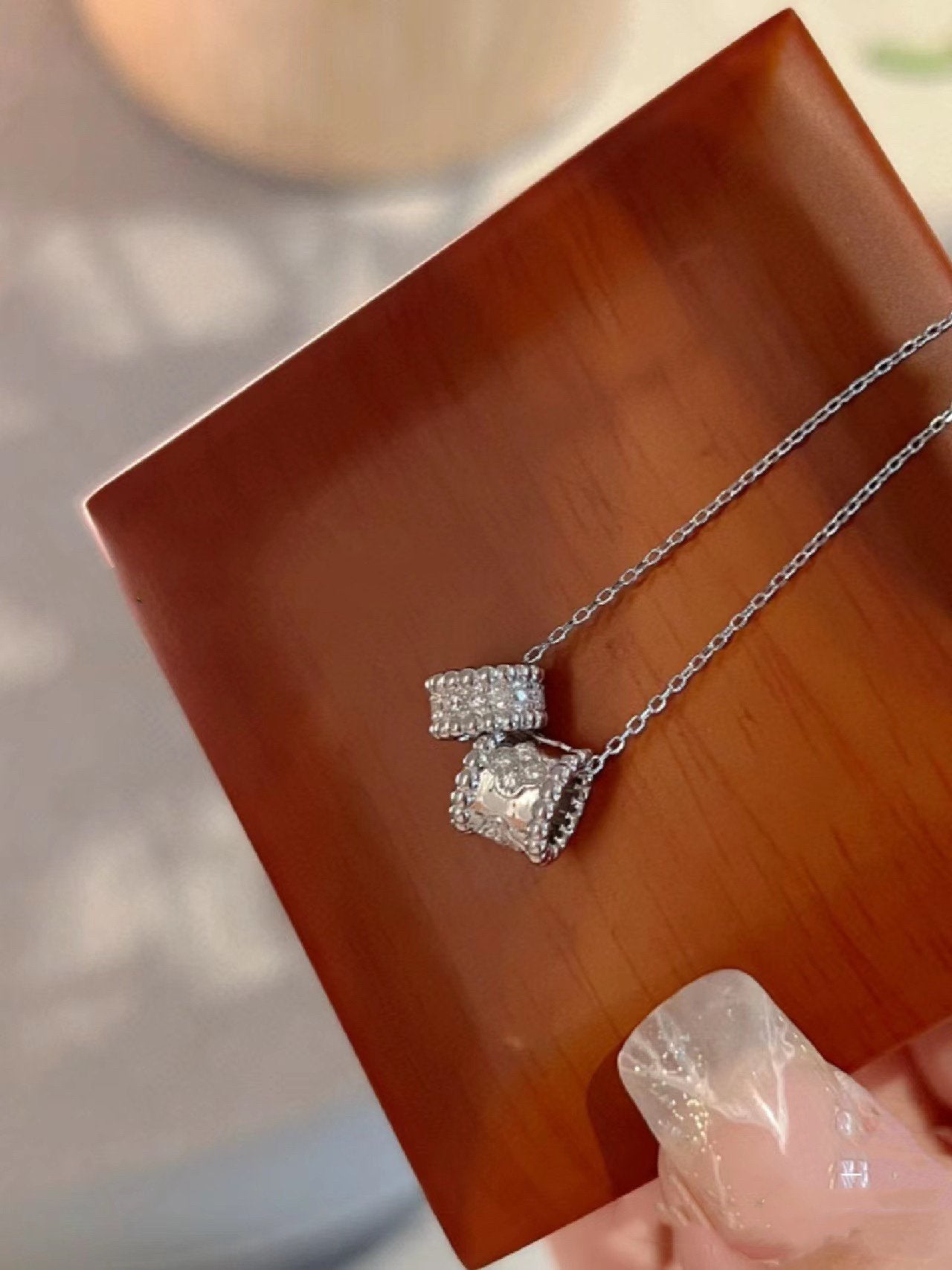 [Clover]PERLEE DOUBLE PENDANT SILVER DIAMOND NECKLACE