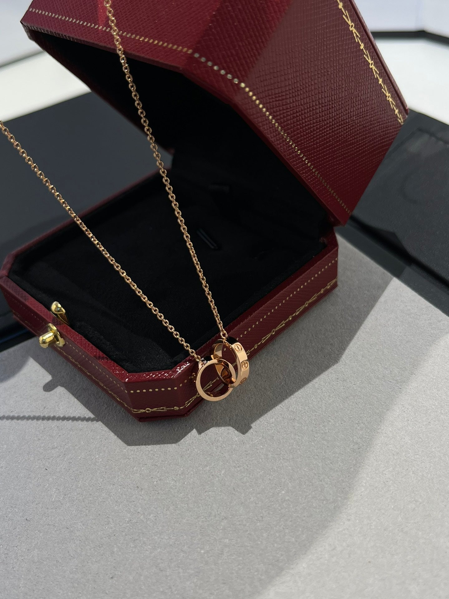 [Clover]LOVE NECKLACE DOUBLE RING PINK GOLD