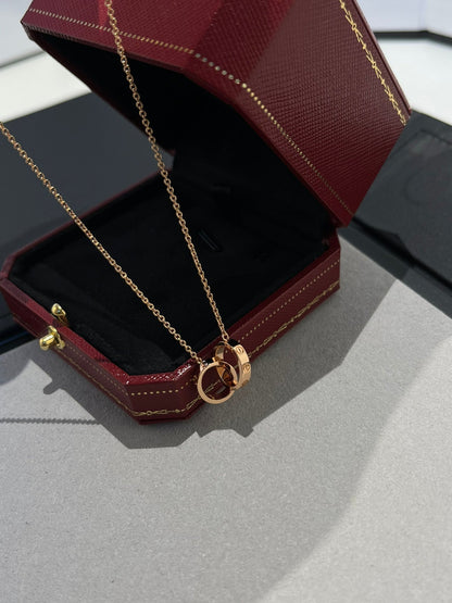 [Clover]LOVE NECKLACE DOUBLE RING PINK GOLD