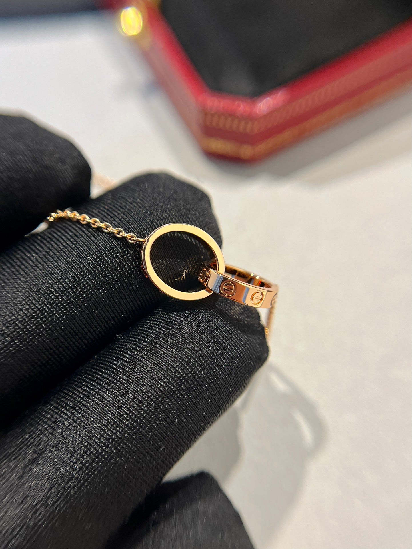 [Clover]LOVE NECKLACE DOUBLE RING PINK GOLD