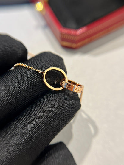 [Clover]LOVE NECKLACE DOUBLE RING PINK GOLD