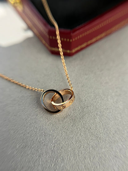[Clover]LOVE NECKLACE DOUBLE RING PINK GOLD