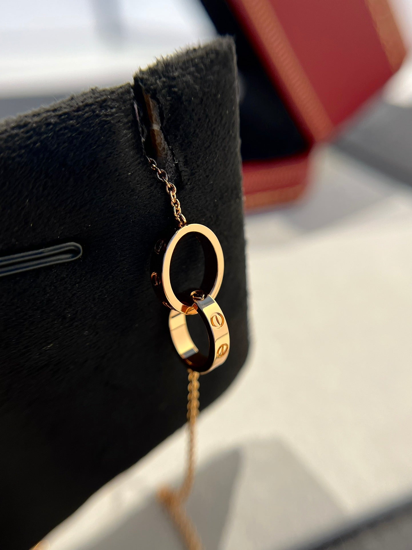 [Clover]LOVE NECKLACE DOUBLE RING PINK GOLD