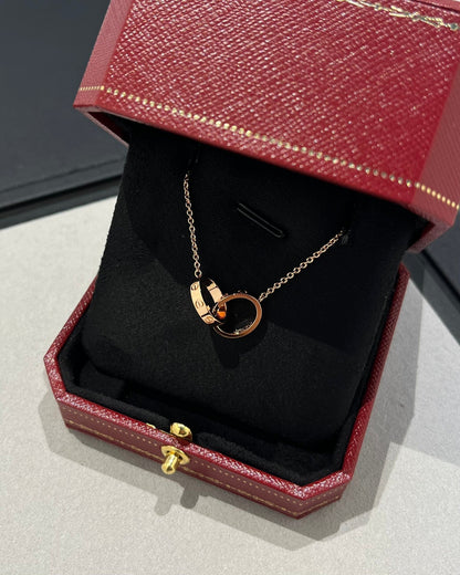 [Clover]LOVE NECKLACE DOUBLE RING PINK GOLD