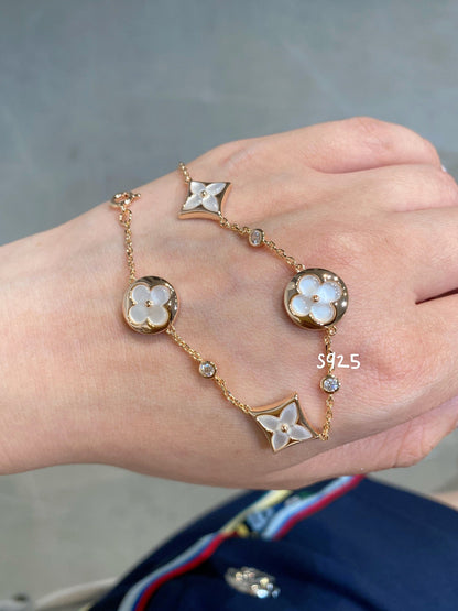 [Clover]STAR AND SUN 4 MOTIF WHITE MOP PINK GOLD BRACELET