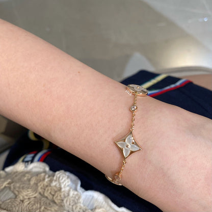 [Clover]STAR AND SUN 4 MOTIF WHITE MOP PINK GOLD BRACELET