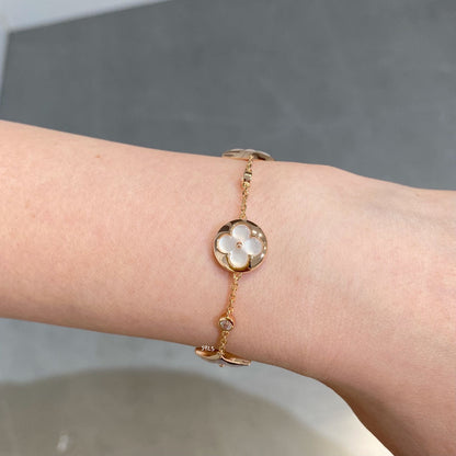 [Clover]STAR AND SUN 4 MOTIF WHITE MOP PINK GOLD BRACELET