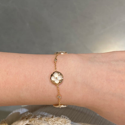[Clover]STAR AND SUN 4 MOTIF WHITE MOP PINK GOLD BRACELET