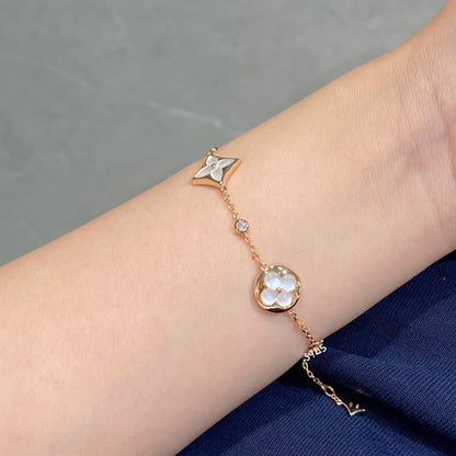 [Clover]STAR AND SUN 4 MOTIF WHITE MOP PINK GOLD BRACELET