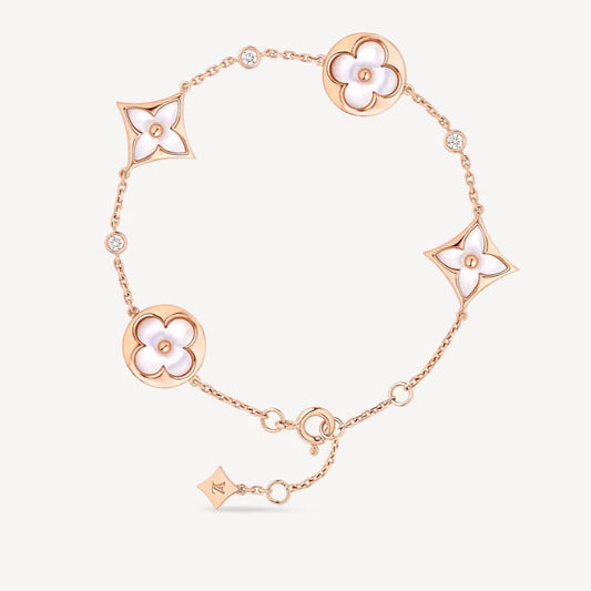 [Clover]STAR AND SUN 4 MOTIF WHITE MOP PINK GOLD BRACELET