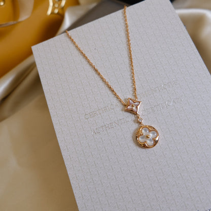 [Clover]STAR AND SUN WHITE MOP 2 MOTIF PINK GOLD NECKLACE