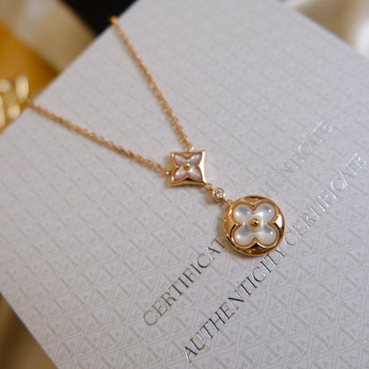 [Clover]STAR AND SUN WHITE MOP 2 MOTIF PINK GOLD NECKLACE