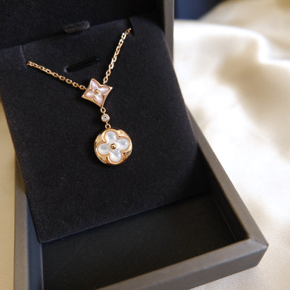 [Clover]STAR AND SUN WHITE MOP 2 MOTIF PINK GOLD NECKLACE