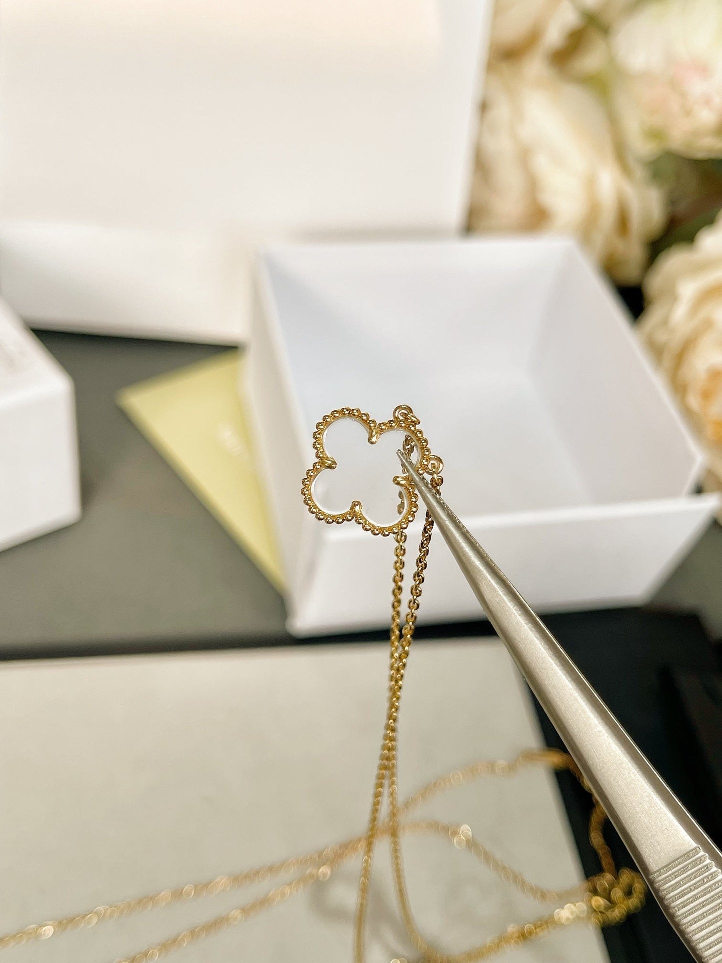 [Clover]CLOVER ROCK CRYSTAL ROSE GOLD NECKLACE