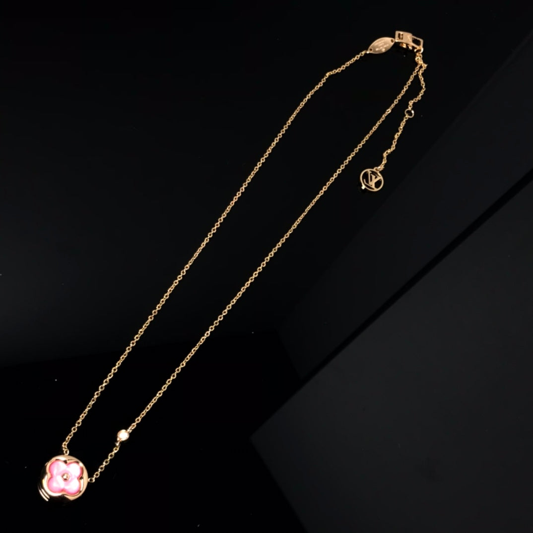 [Clover]COLOR BLOSSOM PINK MOP SUN GOLD NECKLACE