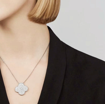 [Clover]CLOVER 25MM LARGE PENDANT DIAMOND PAVED SILVER NECKLACE