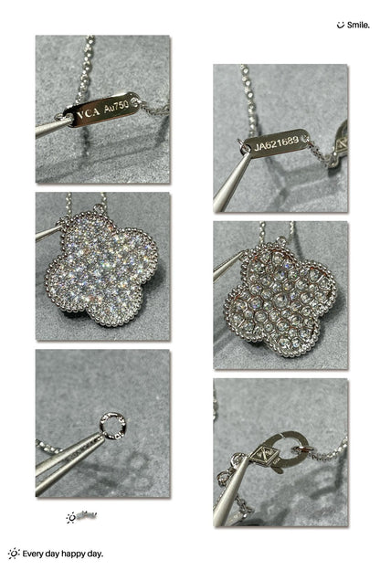 [Clover]CLOVER 25MM LARGE PENDANT DIAMOND PAVED SILVER NECKLACE