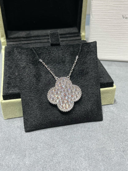 [Clover]CLOVER 25MM LARGE PENDANT DIAMOND PAVED SILVER NECKLACE