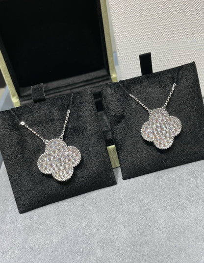 [Clover]CLOVER 25MM LARGE PENDANT DIAMOND PAVED SILVER NECKLACE