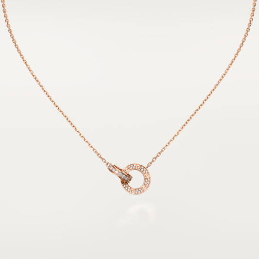 [Clover]LOVE 7.6MM NECKLACE ROSE GOLD AND SILVER  FULL DIAMOND