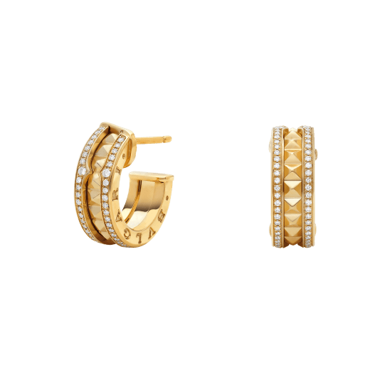 [Clover]ZERO 1 ROCK GOLD EARRINGS WITH STUDDED SPIRAL AND PAVED DIAMONDS
