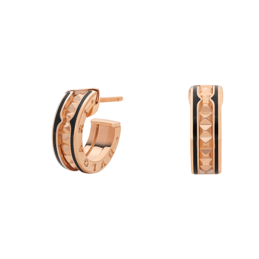 [Clover]ZERO 1 ROCK PINK GOLD EARRINGS WITH STUDDED SPIRAL AND BLACK CERAMIC