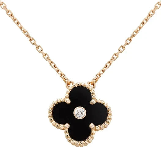 [Clover]CLOVER 15MM DIAMOND ONYX NECKLACE