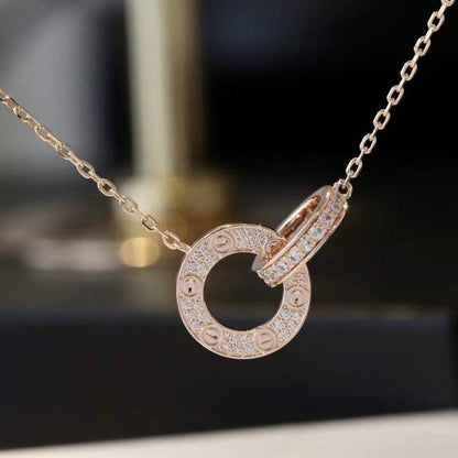 [Clover]LOVE 7.6MM NECKLACE ROSE GOLD AND SILVER  FULL DIAMOND