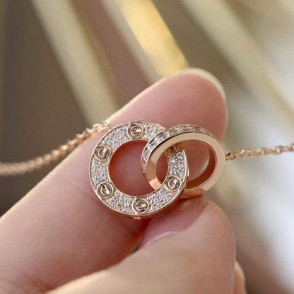 [Clover]LOVE 7.6MM NECKLACE ROSE GOLD AND SILVER  FULL DIAMOND