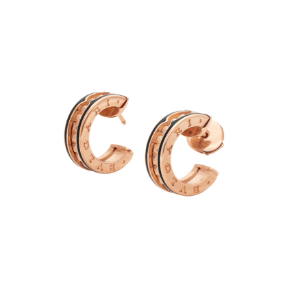 [Clover]ZERO 1 ROCK PINK GOLD EARRINGS WITH STUDDED SPIRAL AND BLACK CERAMIC