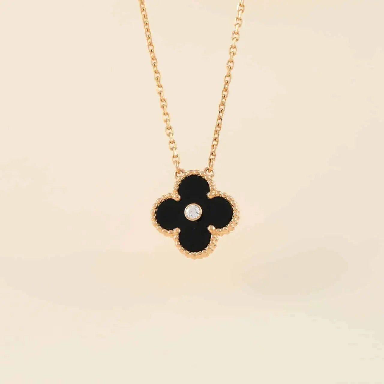 [Clover]CLOVER 15MM DIAMOND ONYX NECKLACE