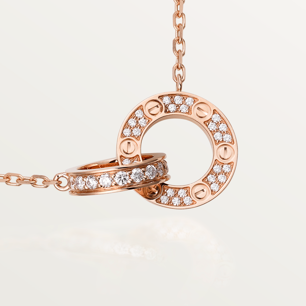 [Clover]LOVE 7.6MM NECKLACE ROSE GOLD AND SILVER  FULL DIAMOND