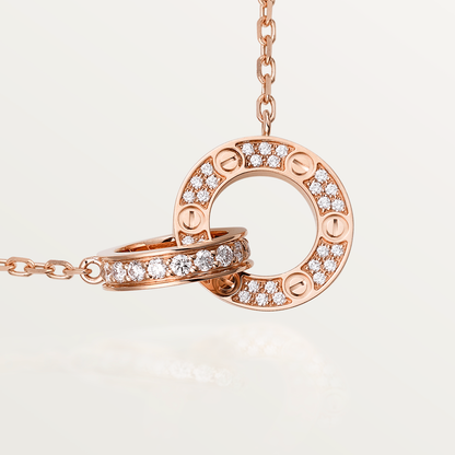 [Clover]LOVE 7.6MM NECKLACE ROSE GOLD AND SILVER  FULL DIAMOND