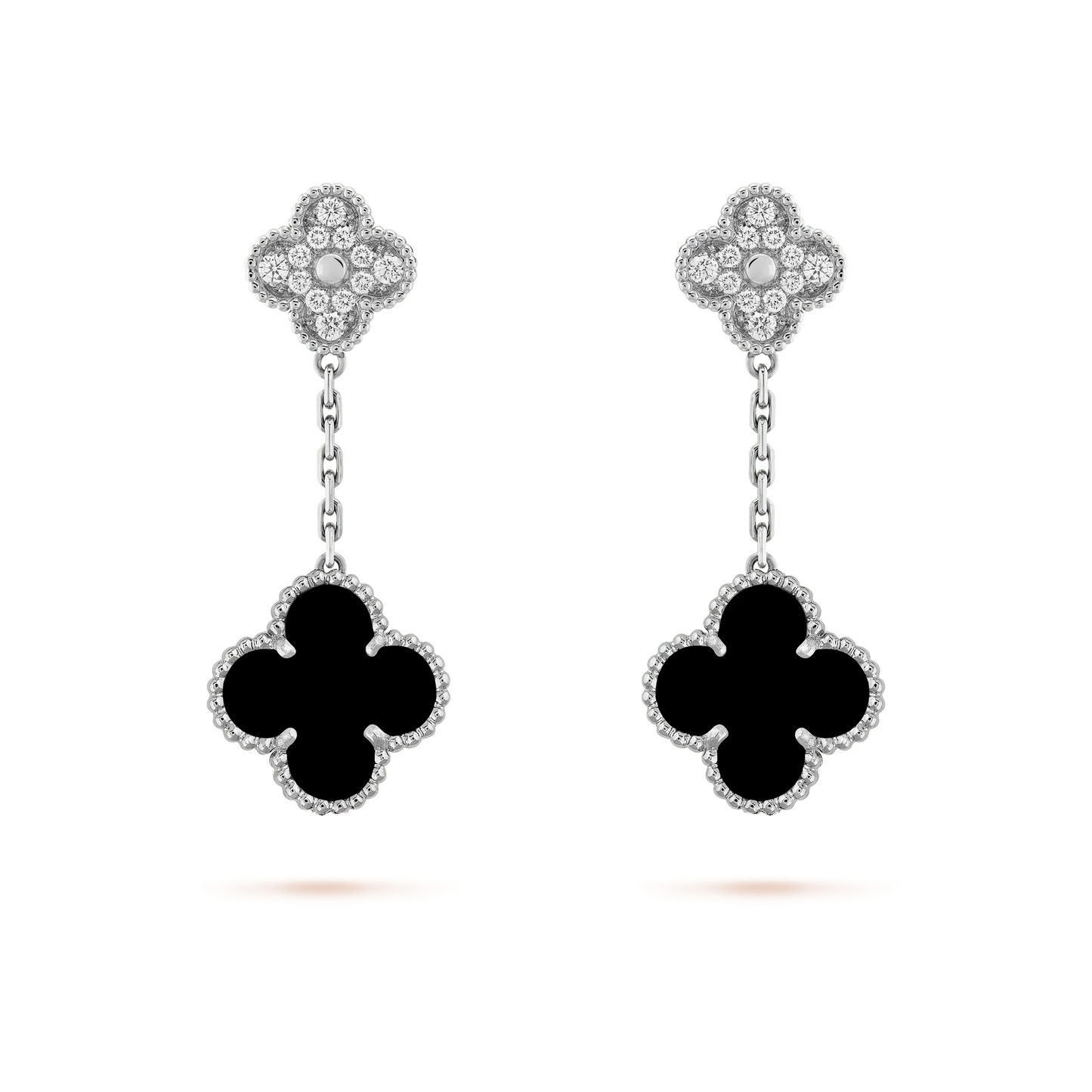 [Clover]CLOVER 2 MOTIFS  DIAMOND ONYX EARRINGS SILVER