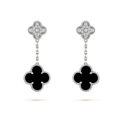 [Clover]CLOVER 2 MOTIFS  DIAMOND ONYX EARRINGS SILVER