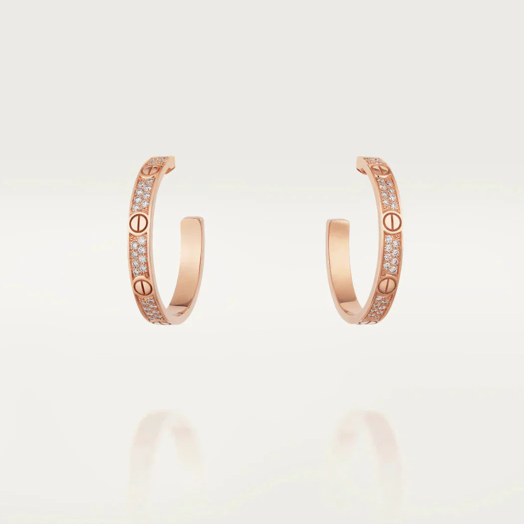 [Clover]LOVE DIAMOND PINK GOLD HOOP EARRINGS