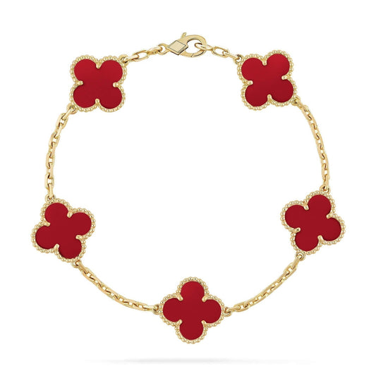 [Clover]CLOVER 5 MOTIFS RED AGATE  BRACELET