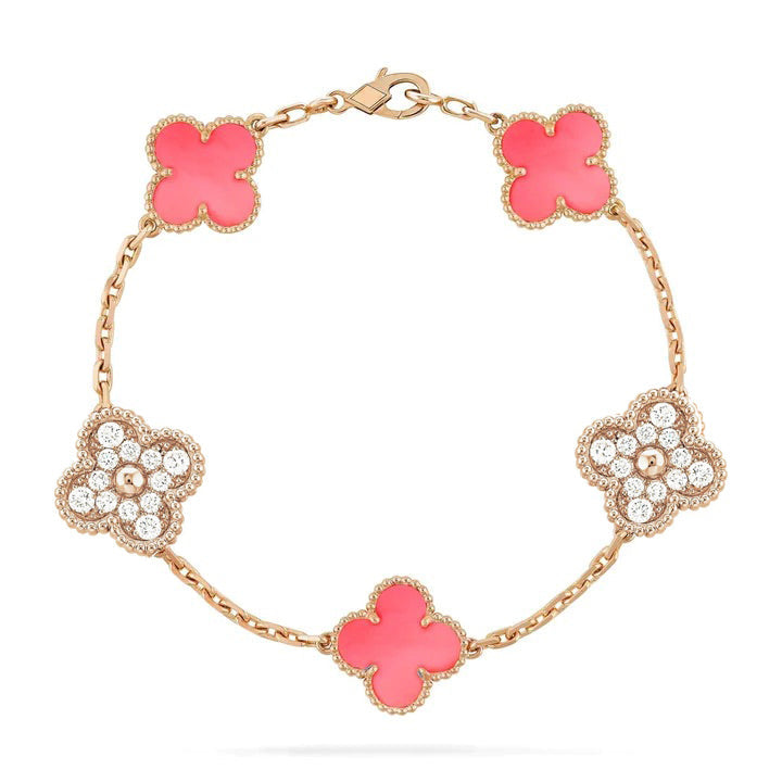 [Clover]CLOVER 5 MOTIF DIAMOND PINK MOP PINK GOLD BRACELET